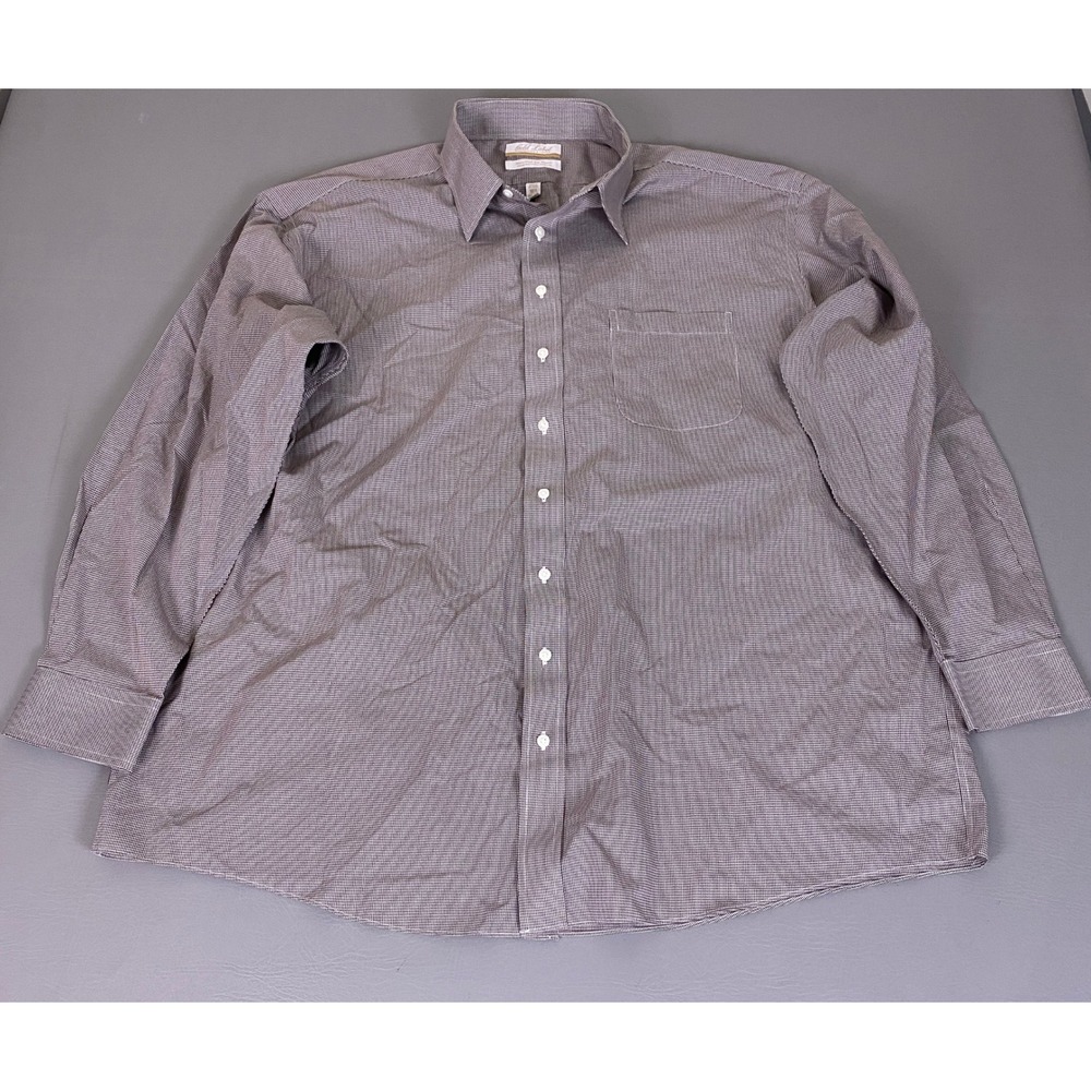 Roundtree & Yorke Gold Label Dress Shirt 18.5 36/37 BIG Brown Gingham Non Iron